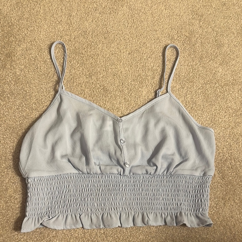 Pink Rose Light Blue Cami Crop Top with Smocked Hem